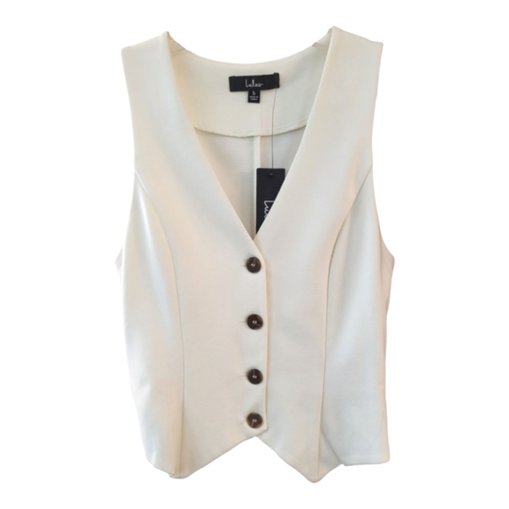 NWT Lulu's Ivory Elevated Impression Structured Button-Up Vest - Size S - Picture 4 of 8